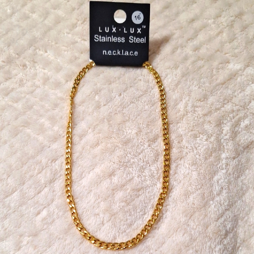 Gold Stainless Steel Cuban Chain Necklace